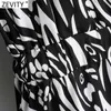 Zevity女性ヴィンテージターンダウンカラー抽象印刷弾性ウエストニースシャツドレス女性シックな長袖Vestido DS4679 210603