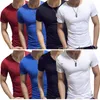 남성 티셔츠 여름 티셔츠 의류 솔리드 컬러 남성용 티셔츠 짧은 소매 V 넥 꽉 피팅 폴로스 도매