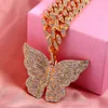 Flatfoosie Iced Out Miami Cuban Chain Necklace For Women Multicolor Full Rhinestone Big Butterfly Pendant Necklace Jewelry Gift X0509