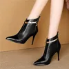 2022 New Women Boots Ankle Boots PU Leather Zipper Women Booties High Heels Autumn Winter Boots Women Shoes White Black