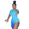 Femmes Dégradé Sexy Robes Maigres Tendance De La Mode À Manches Courtes Taille Haute Pack Jupes De Hanche Designer Femme Été Casual Jambes Nues Robe De Discothèque