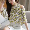 Floral Chiffon OL Kurzarm Hemd Off-Schulter Pullover Lose Bluse Sommer Frauen Blusas Mujer De Moda 8982 50 210417