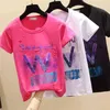 Wwenn半袖ホールTシャツ綿の女性韓国のプラスサイズのTシャツの女性の落書きティーティーの学生トップスXXXLブラックローズ210507