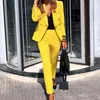 Costume décontracté en deux pièces Fashion Femmes Couleur solide Bouton à manches longues Pantalons pour femmes Business Blazers pour femmes