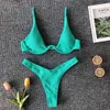 Omkagi Marka Stroje Kąpielowe Kobiety Solidne Bikini Swimsuit Wysokiej cięcia Sexy Push Up Biquini Kostium Kąpielowy Beachwear Underwire 210624