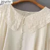 Women Sweet Embroidery Turn Down Collar Casual Loose Shirt Female Breasted Ruffles Blouse Roupas Chic Chemise Tops LS9100 210416