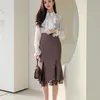 HIGH QUALITY Women Spring 2 Pieces Suits Peach heart type shirt Top + Bodycon Mermaid Skirts Evening Party Set 210603