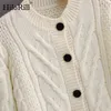 Élégant blanc recadrée Cardigan femmes O cou pull torsadé automne hiver à manches longues tricoté Cardigans hauts Sueter 210508