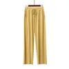 Women wide leg long Pants with pockets Summer Casual Soft Ice Silk Wide Leg elastic waist Trousers pants 210524