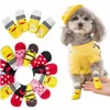 16 cores por atacado outono inverno meias para cães de estimação roupas para cães antiderrapantes de malha sapatos pequenos grossos quentes protetores de pata filhotes gatos botas para uso interno produto 4 pçs/conjunto a129