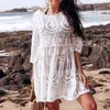 Вышивальные сюжеты для женщин Туника Пляж Крышка вверх Платье Сплошная блузка Beachwear Кружева Fashnet Bikini Wrap Whar White-Up 210629