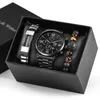 腕時計の高級メンズは、30m防水用のビジネスステンレス鋼のクォーツ時計ブレスレット3PCSギフトセットセット