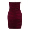 Ocstread Mesh Draped Wine Red Bandageドレス到着ストラップレスボディコン夏の女性セクシーなクラブパーティー210527