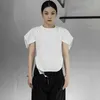 [Eam] Mulheres Branco Botão em forma de t-shirt irregular ocasional em torno do pescoço de manga curta moda primavera verão 1d7715 21512