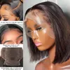 Bob peluca de encaje frontal pelucas de cabello humano brasileño para mujeres negras Pre desplumado corto natural 13x4 sintético recto HD peluca de cierre frontal completo