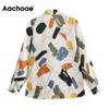 Printed Blouses Women Bow Tie Collar Loose Casual Shirt Long Sleeve Tunic Tops Ladies Office Wear Elegant Blouse 210413