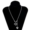 Lacteo Foncé Gothique Double Amour Coeur Pendentif Collier Bijoux Pour Femmes Hip Hop En Acier Inoxydable Chaîne Ras Du Cou Colliers