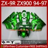 Karosseri glänsande röd blk kit för Kawasaki Ninja ZX-9R ZX900 ZX 9R 9 R 900 CC 1994-1997 Bodys 100No.11 ZX9 R 900cc ZX-900 ZX9R 94 95 96 97 ZX900C 1994 1995 1996 OEM FAIRING