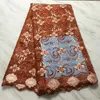 Tissu en dentelle française rose, 5 mètres/lot, broderie de fleurs bleues, cristal assorti, Style maille africaine pour s'habiller, meilleure vente, PL31328