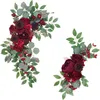 Decorative Flowers & Wreaths 2pcs Wine Red Artificial Wedding Backdrop Decor Welcome Card Sign Corner Floral Props Arrange Arch Flower Row