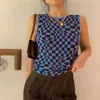 Kobiety Lato Checked Crop Top SuevelKnitted Kamizelka Plaid Drukowane Y2K Tank Top Streetwear Moda Estetyczne Cute Shirts X0507