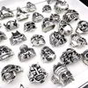 Wholesale 100pcs/Lot Men's Ring Silver Skull Skeleton Punk Style Metal Fashion Jewelry Rings Party Gifts Mix Styles