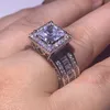 Уникальные роскошные ювелирные изделия 925 стерлингов SilverGold Fill Princess Cut Big 5A CZ Party Promise женщины свадебные кольца кольцо подарок