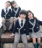 Angleterre style enfants filles tricotées cardigans coton enfants double boutonnage manteaux manteaux adolescent garçon bleu marine uniforme scolaire 211106