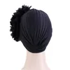 Nieuwe dubbele bloem stijl tulband elastische hoofddoek moslim hijab india hoed vrouwen soild kleur haarverlies chemo cap