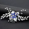 Adornos para el cabello de boda con diamantes de imitación azules elegantes hechos a mano, pasadores de perlas simuladas, peinetas nupciales, accesorios para novia