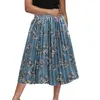 Print Long skirt Women Pleated Skirt Summer Midi Chiffon Skirt female Large Size Dress beach Skirts for Womens 210514