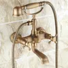 Wall Mounted Clawfoot Bath Tub Filler Faucet Tap With Handshower Antique Brass Finished Dual Cross Handles Atf121 Bathroom Shower Sets