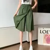 Surmiitro mode sommar koreanska stil bomull bred ben kvinnor kort byxor hög elastisk knopp midja shorts kjolar kvinnlig 210724