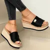 Kvinnor Wedges Tofflor 2020 Ladies Hemp Högklackat Plattform Sommar Kvinnors Casual Kvinna Mode Denim Kvinna Peep Toe Beach Skor Y0731