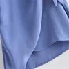 Za satin effekt knuten blå klänning kvinnor elegant långärmad kontor mini sommar klänningar kvinna chic elastisk midja vestido 210602