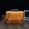 Mäns Äkta Cowhide Läder Handväska Brevfaser Laptop Crossbody Shoulder Bag Luxury Satchel Messenger Business Väskor För Män Bruna