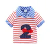 Mudkingdom Toddler Boys Birthday T-Shirts Summer Short Sleeve Striped Digital Pattern Patchwork Lapel Tops for 210615