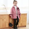 Cute Girls Long Style Woolen Płaszcze z Pearl Button Spadek Zimowe Dziecięce Kurtki Dzieci Dziewczyna Znosić 2-7 lat