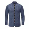 Mäns Tröjor Sweater Coat Fashion Print Cardigan Men Stickad Jacka Slim Fit Stand Collar Tjocka Vajor # T2g