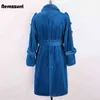 Nerazzurri Zima Długi Stylowy Niebieski Ciepły Gruby Puszysty Faux Futro Płaszcz Dla Kobiet Podwójne Breasted British Style Moda 211110
