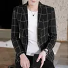 メンズスーツブレザーブランド服ファッションカジュアルスモールスーツメンスリムフィットジャケット韓国スタイルトレンディな格子縞のシングルウエスタンM303F