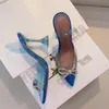 2022 Kleidschuhe Begum Bowknot Kristallschnalle Transparente Diamant-Sandalen glänzen mit Kappenzehenabsätzen und der leeren sexy Damenschuh-Sommerfee verziert