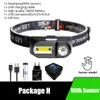 携帯LEDヘッドランプXPE + COBヘッドライトIR誘導18650ライトUSB充電式防水キャンプトーチ強力なヘッドランプ