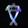 LED light up Plush Moving Rabbit Ears Hat Hand Pinching Ear To Move Vertical Ears Cap Party Performance Airbag hats Xmas Gift KKB8771