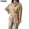 Toppies Yaz Gömlek Bluz Through Tops Kadın Kore Asimetrik Gömlek Streetwear Katı Renk 210412