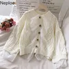 Nepoe Swetry dla kobiet Słodki Temperament Koronki Patchwork Knit Cardigan Chic Batwing Rękaw Krótka dzianina Płaszcz Pull Femme 210423