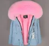 Keep warm fox fur trim hoody mukla furs women parkas pink rabbit fur lining silver mini jackets ykk zipper coat hood Front flapped pockets with hidden snaps