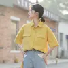 Primavera Vintage Camisa Amarelo Camisa Feminina Oversize Tops Mulheres Manga Curta Meninas Blusa Verão Plus Tamanho Blusas Femme Blusas 210423