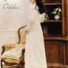 Summer Vintage Women White Maxi Sleeve Elegant Lady Beach Wear Long Chiffon Dress 210415