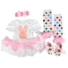 Heart Baby Girl Clothes 4PCS Sets Lace Ball Gown Dress Bodysuit Leggings Shoe Hairband Bebe Jumpsuits Cotton Shirt Tights Outfit 210413